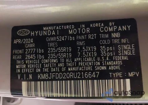 2024 Hyundai Tucson Plug-In Hybrid Limited из США, поврежденный, VIN KM8JFDD20RU216647